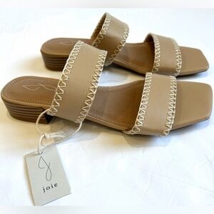 NWT Joie nude tan vegan leather 2 strap square toe heeled sandal shoes size 8.5